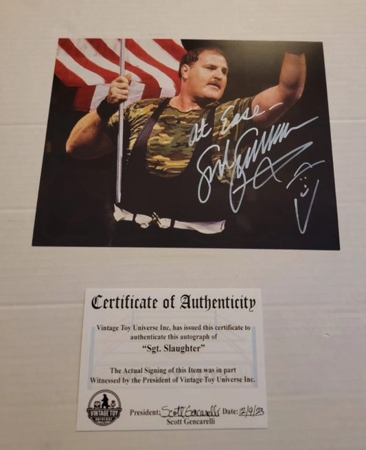 Sgt. Slaughter Autographed American Flag Photo with COA