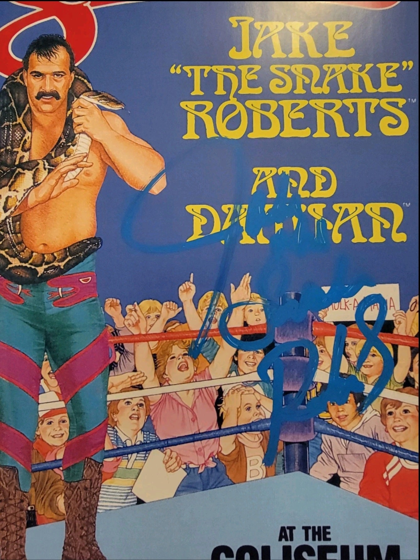 Jake The Snake Roberts Autographed Mini Poster Blue Ink No COA