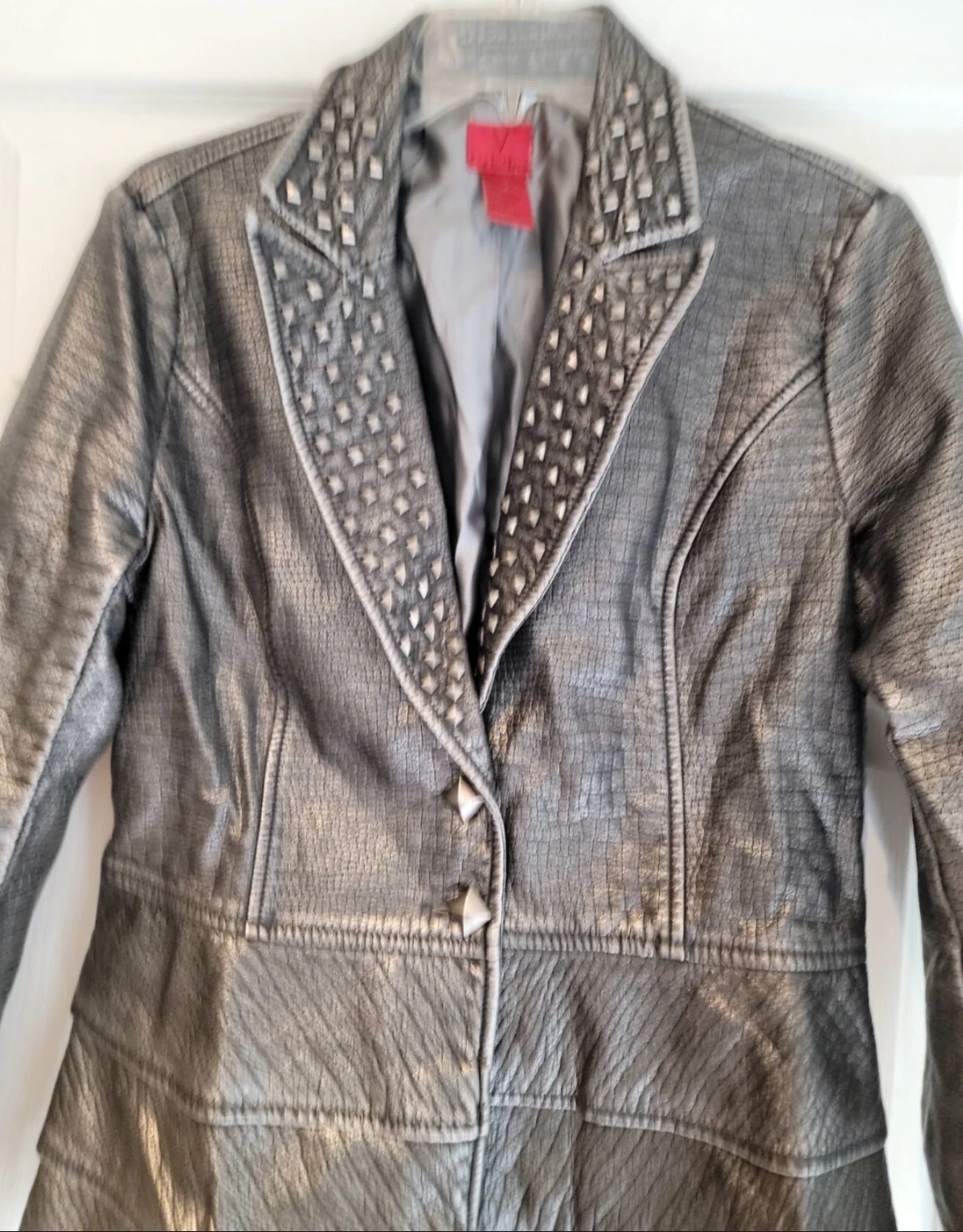 V Cristina Silver Studded Vegan Leather Moto Jacket Size Large