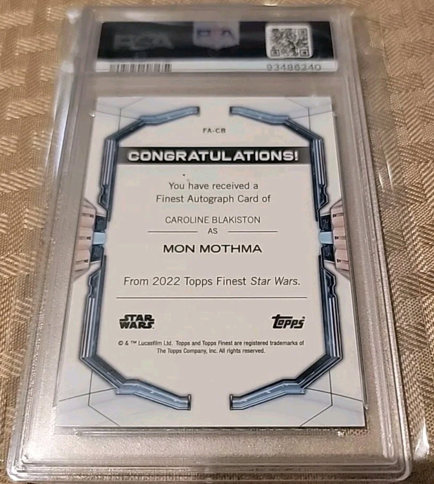 2022 Finest Star Wars Aqua Ref Caroline Blakiston As Mon Mothma Auto PSA 10