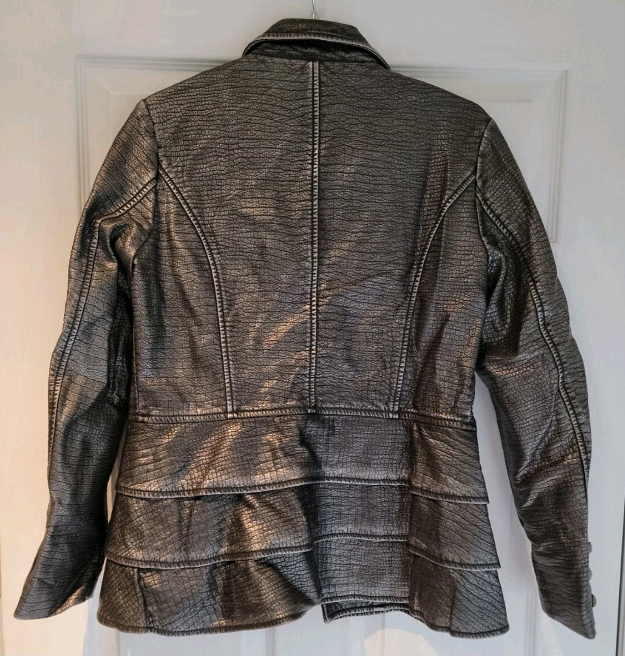 V Cristina Silver Studded Vegan Leather Moto Jacket Size Large
