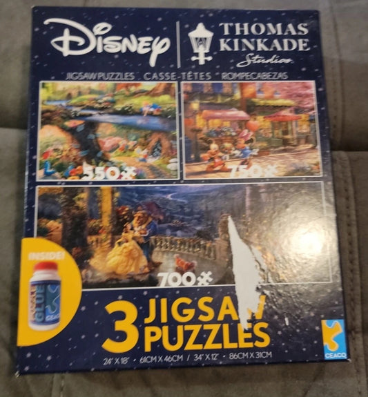 Ceaco 3-in-1 Thomas Kinkade Disney Jigsaw Puzzles Alice, Minnie, and Belle