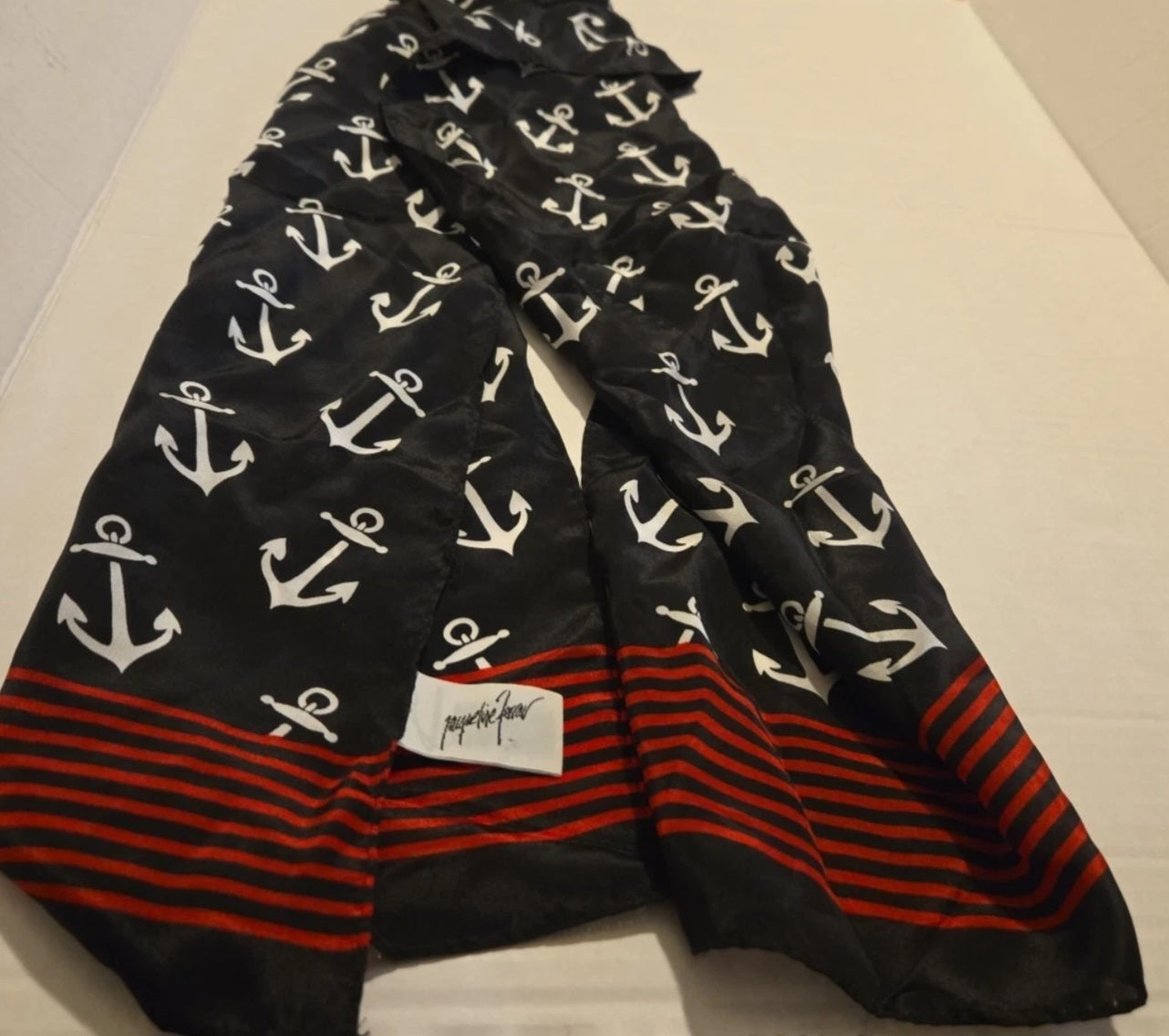 Vintage Women’s 100% Silk Scarf Jacqueline Ferrar Made In Japan Anchor 50"x10"