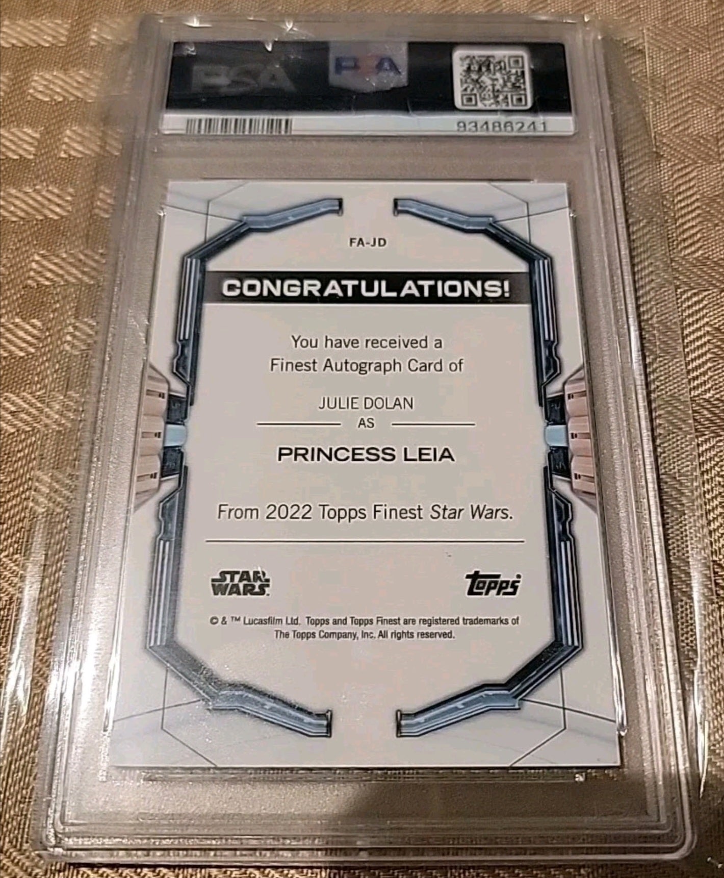 2022 Finest Star Wars Gold Refractor Julie Dolan as Princess Leia Auto PSA 10