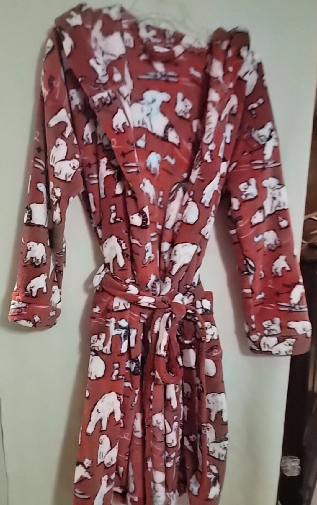 Vera Bradley Plush Fleece Polar Bears Beary Red Belted Hooded Robe Size L/XL
