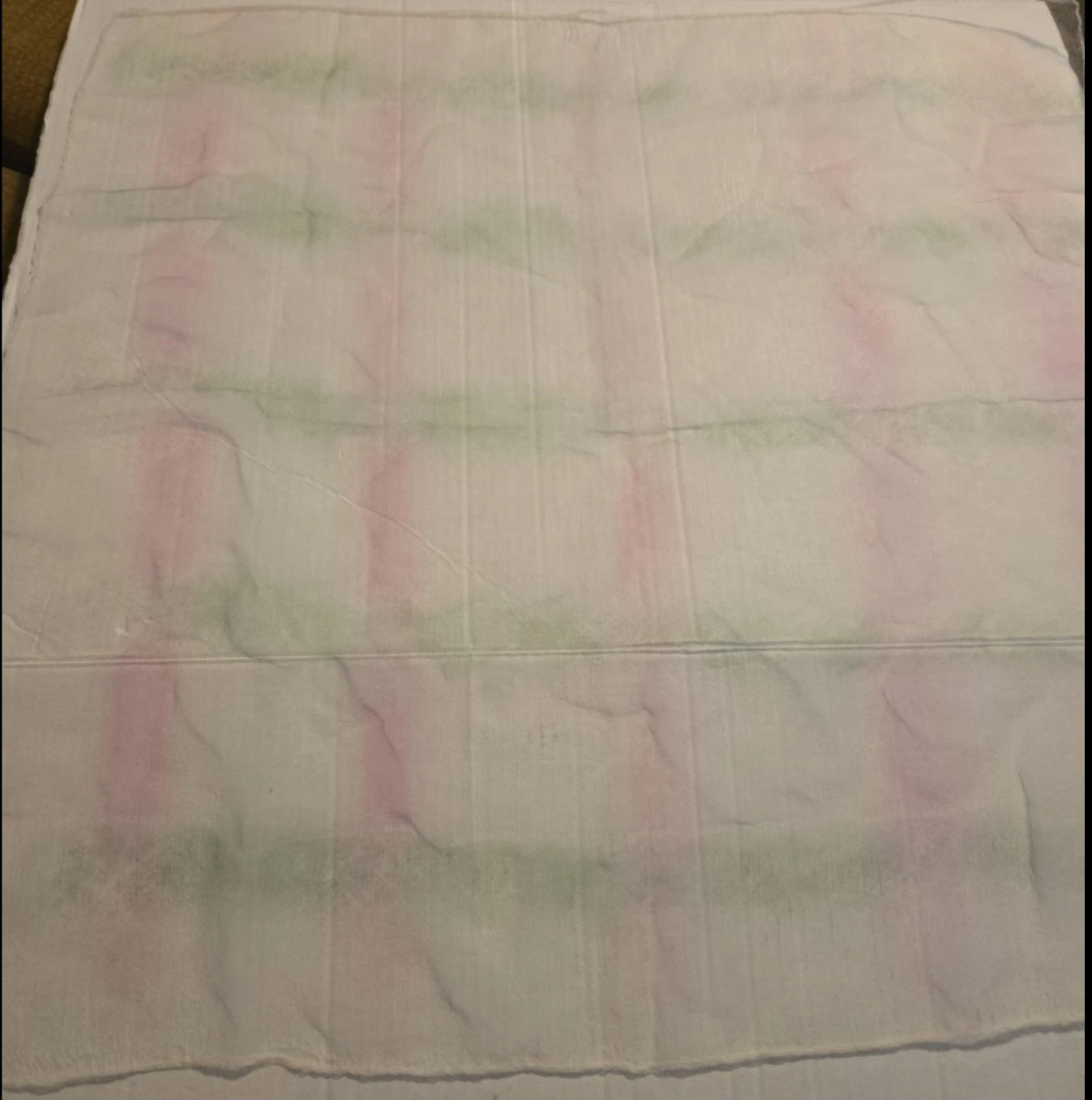 Vintage Ladies Sheer Scarf Pale Pink And Green Striped 25.5x26