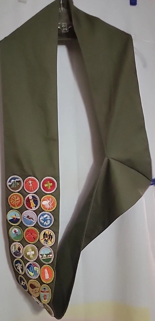 Boy Scout Merit Badge Sash with 24 Badges Vintage