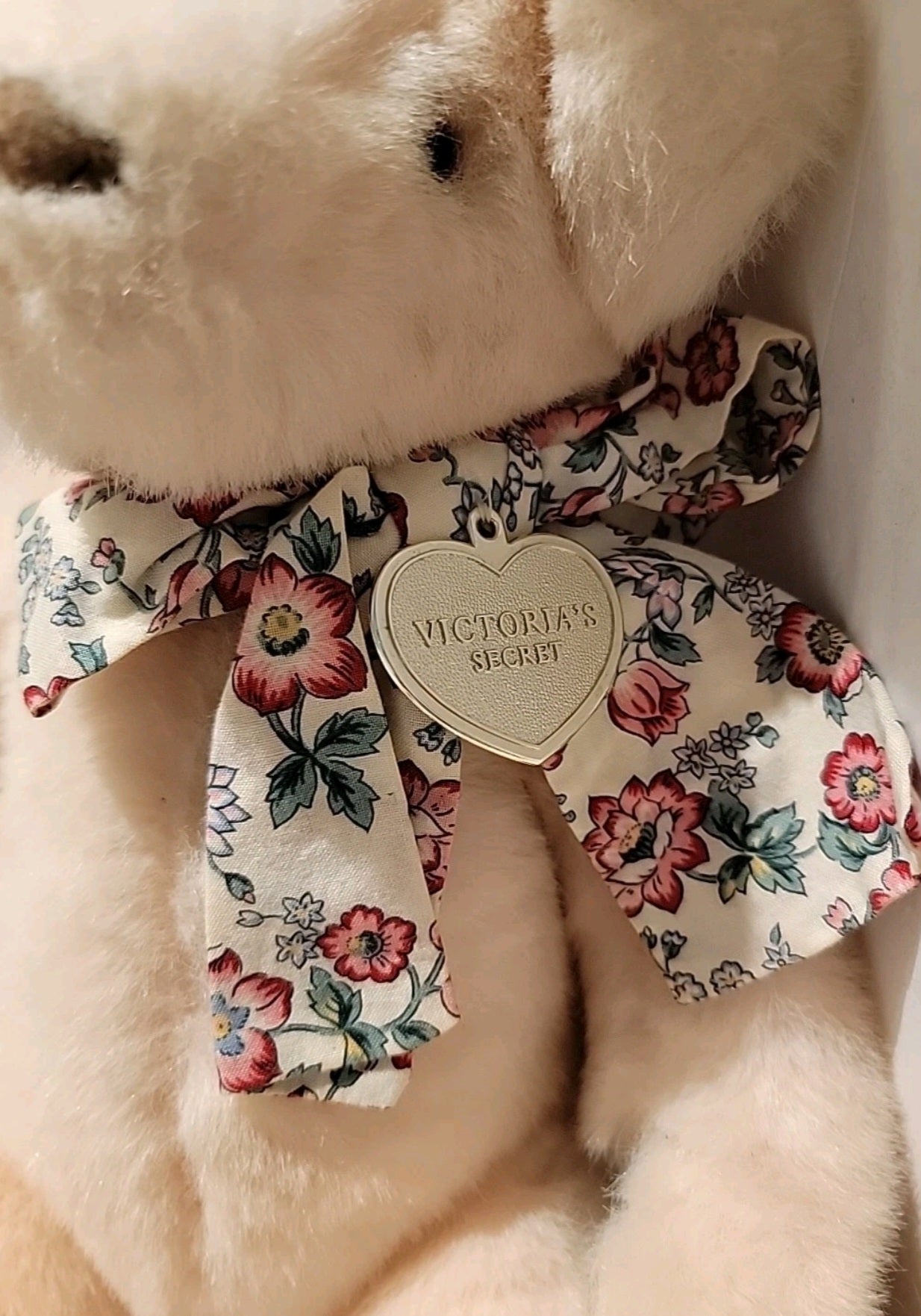 Vintage Victoria's Secret Gund Plush Teddy Bear Pink Floral Bow 1992