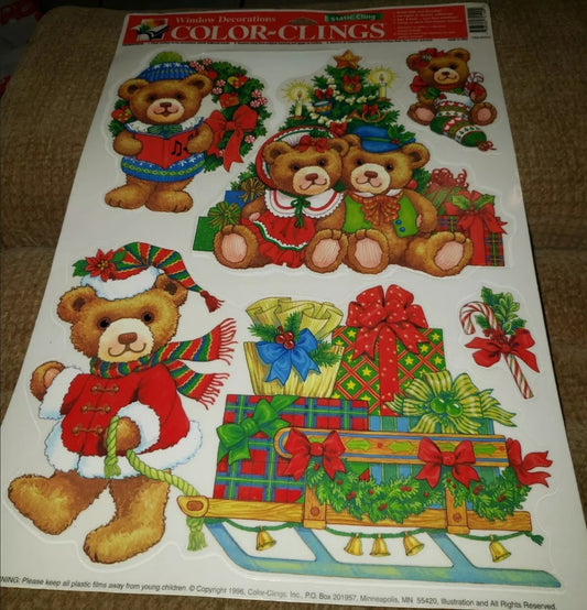 VTG CHRISTMAS TEDDY BEARS WINDOW CLINGS
