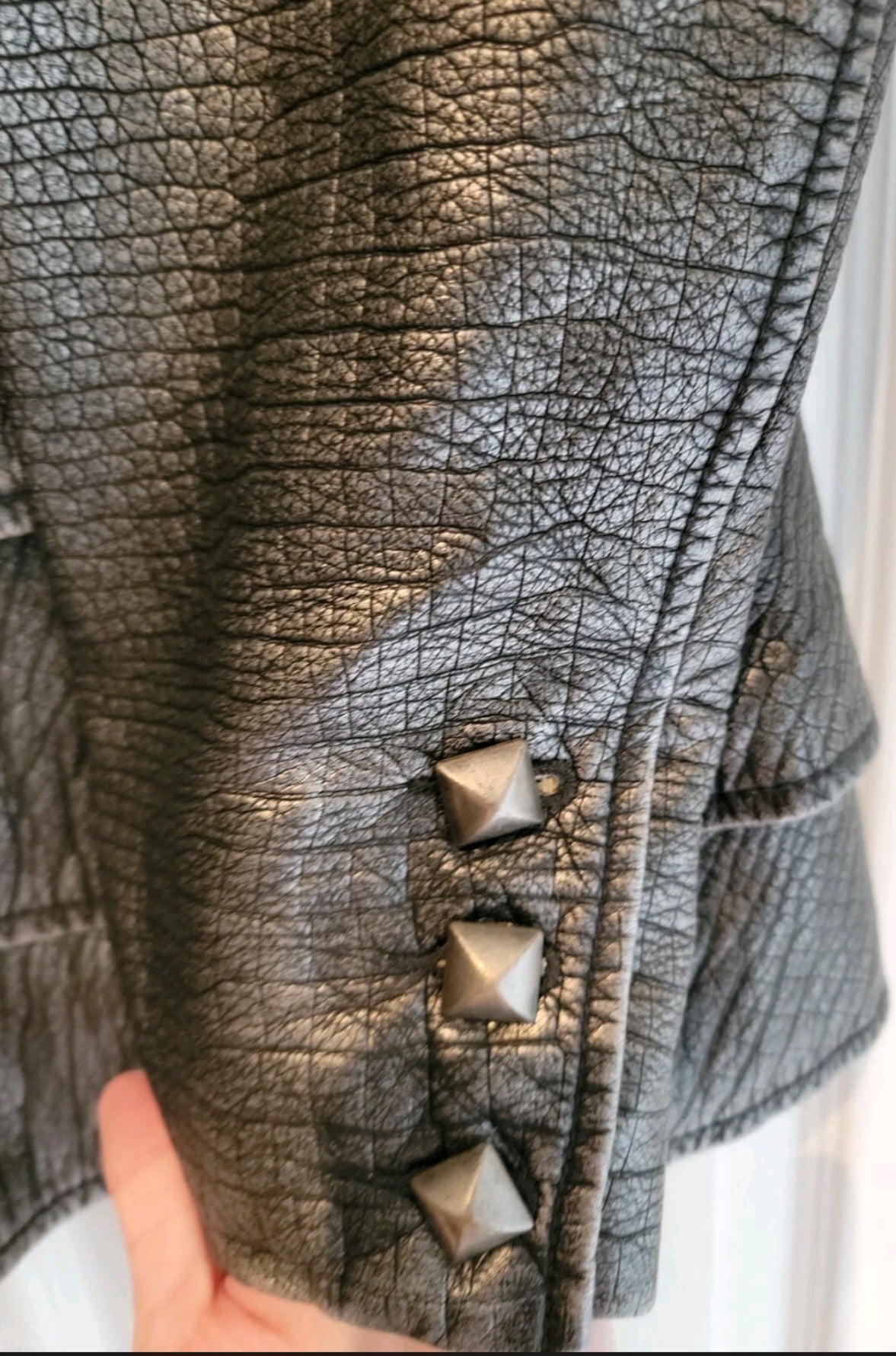 V Cristina Silver Studded Vegan Leather Moto Jacket Size Large