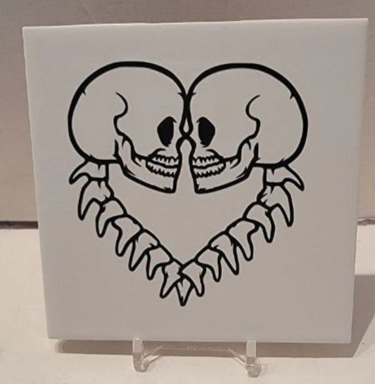 Skeleton Heart Ceramic Tile Coaster