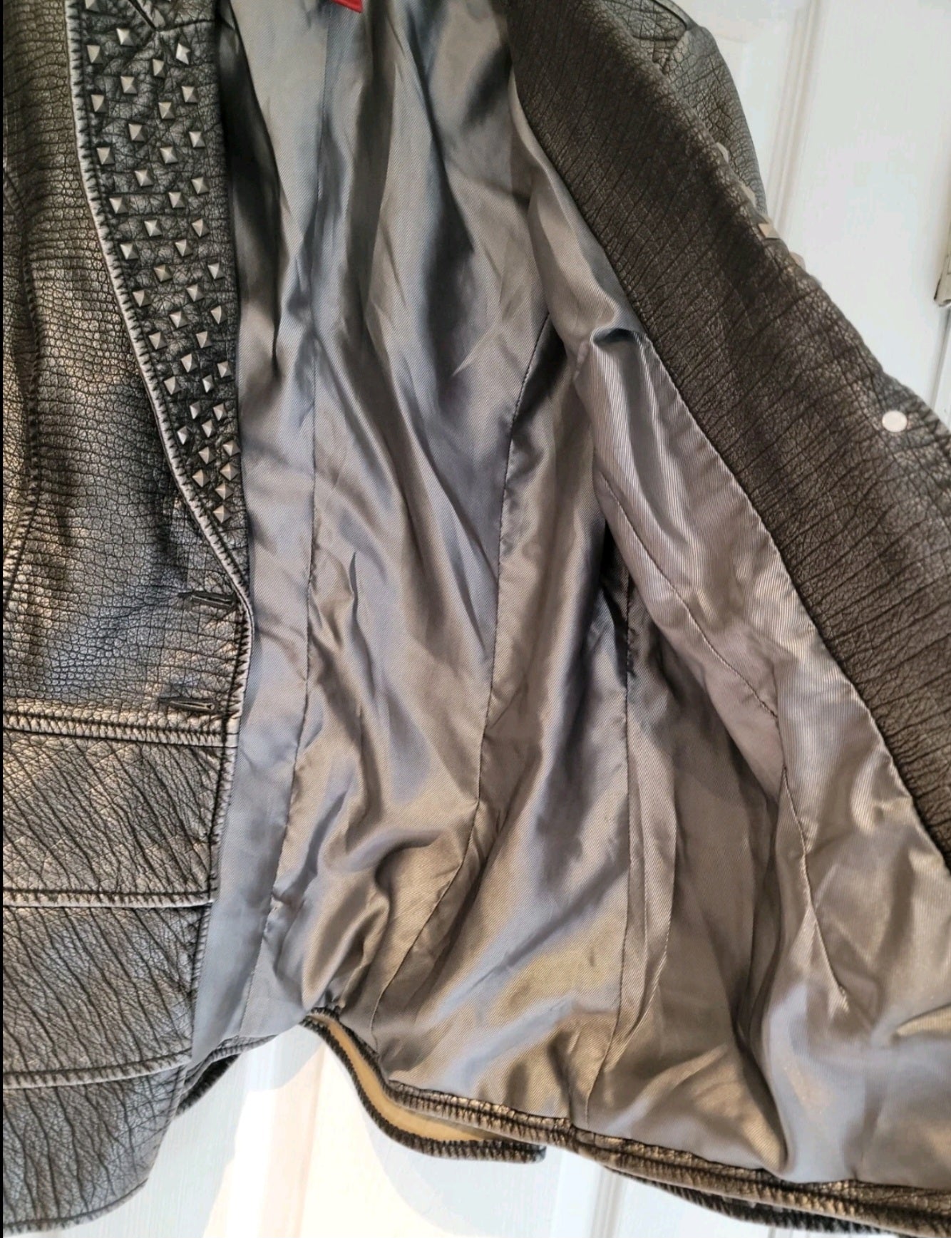 V Cristina Silver Studded Vegan Leather Moto Jacket Size Large