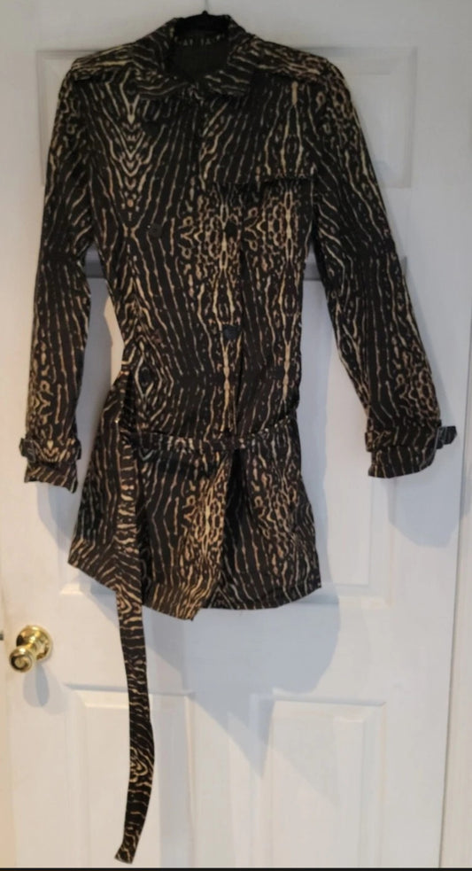 Kenneth Cole New York Animal Print Trench Rain Coat Size Small/Medium