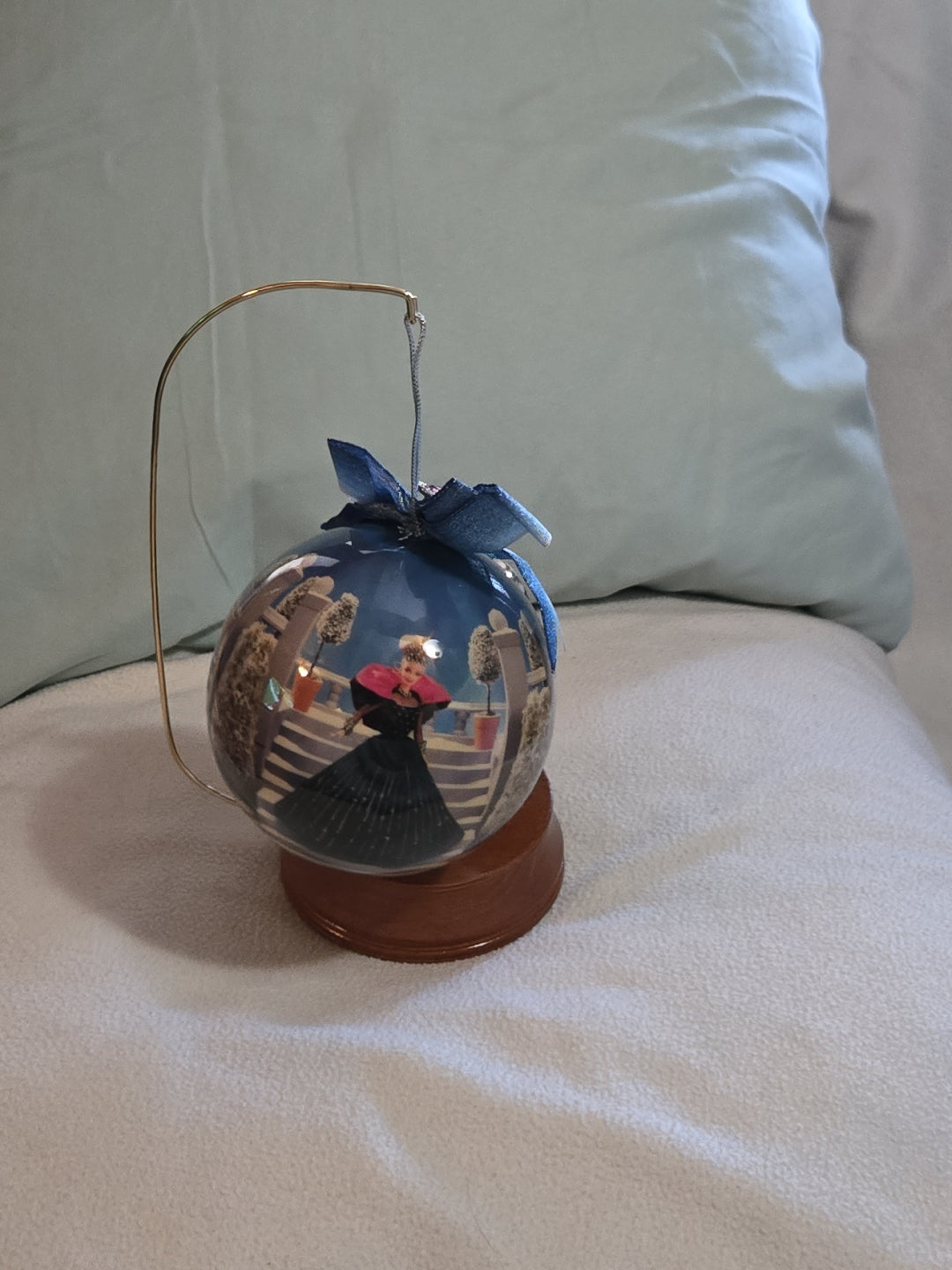 Barbie 1998 Holiday 4" Decoupage Ornament With Wooden Ornament Stand