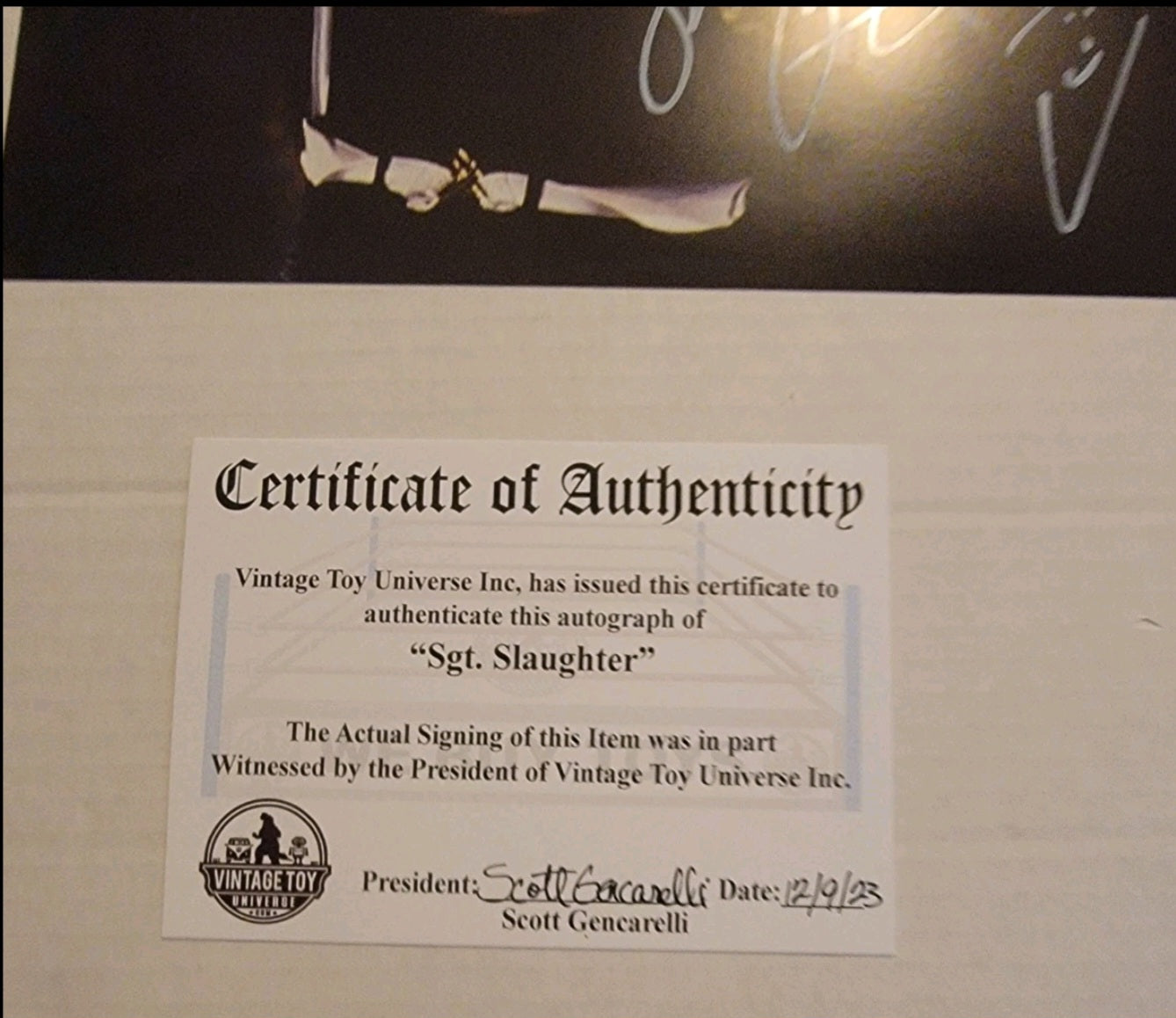 Sgt. Slaughter Autographed American Flag Photo with COA