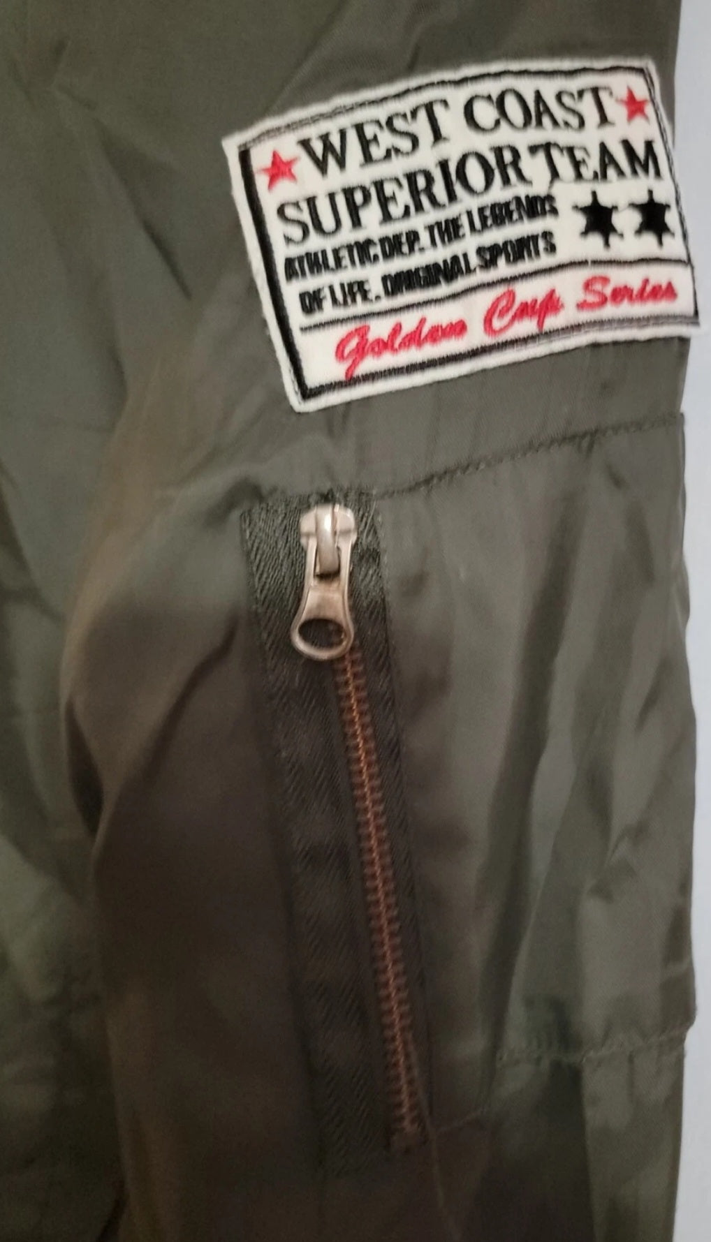 Satin Bomber Jacket by Iris Zip Front Patches Womens Size Small