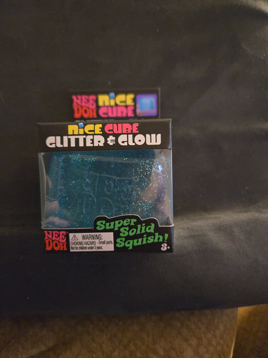 NeeDoh Blue Nice Cube Glitter & Glow Super Solid Squish Toy