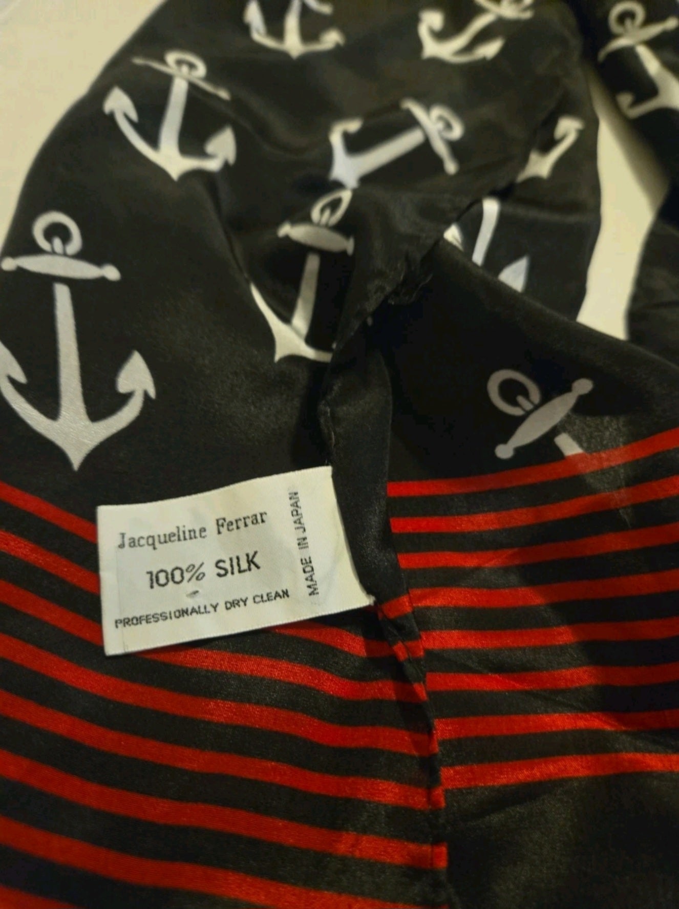 Vintage Women’s 100% Silk Scarf Jacqueline Ferrar Made In Japan Anchor 50"x10"