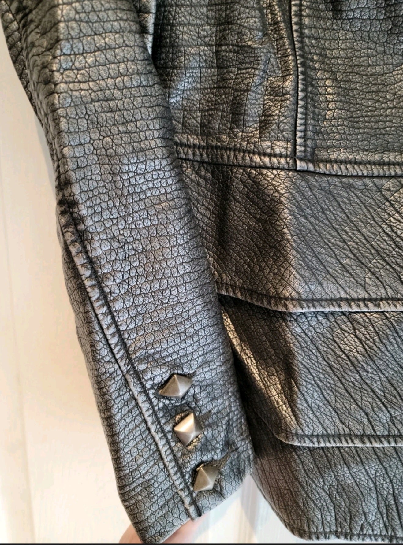 V Cristina Silver Studded Vegan Leather Moto Jacket Size Large