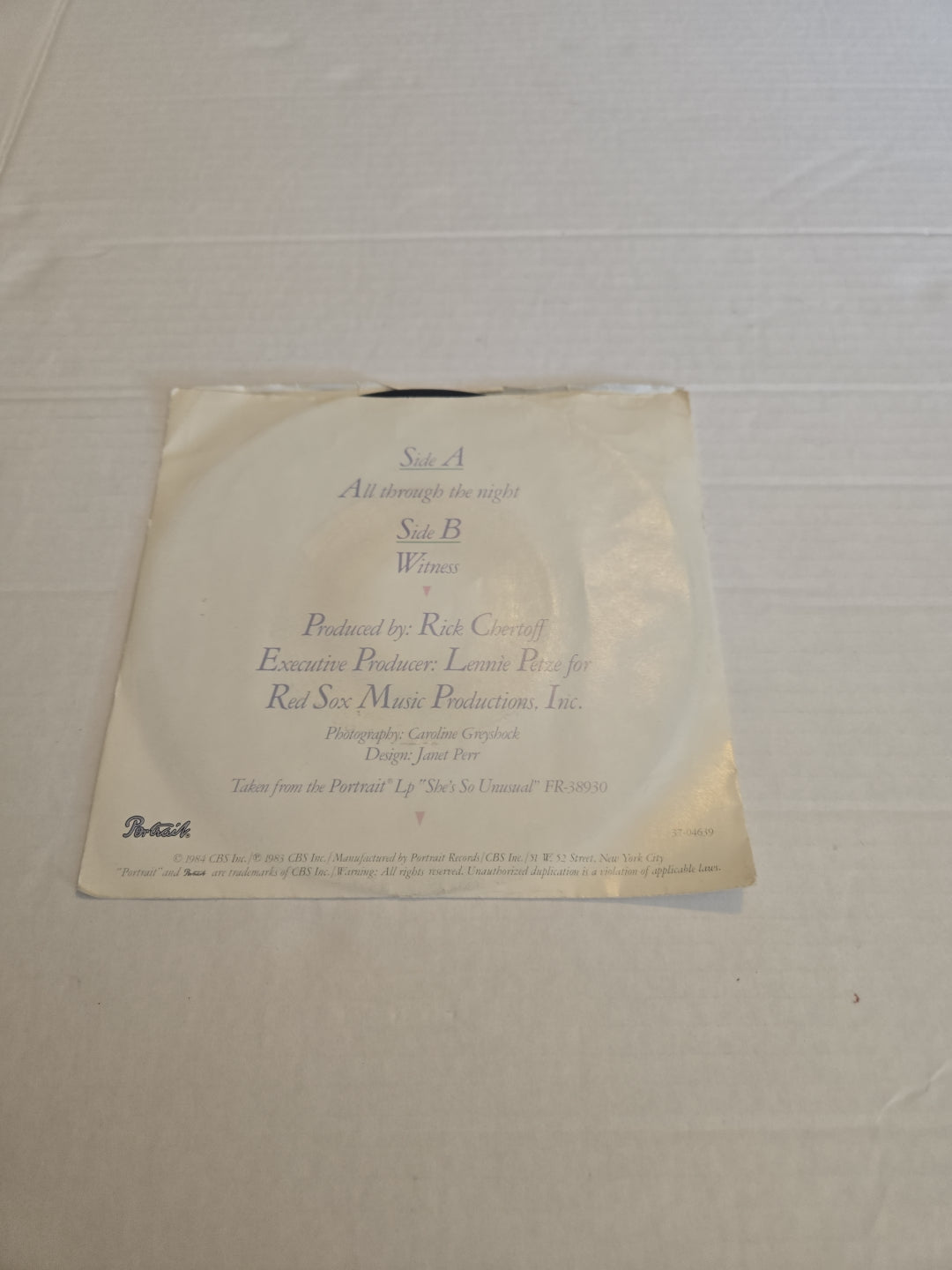 Cyndi Lauper All Through The Night 45 RPM Vinyl Record