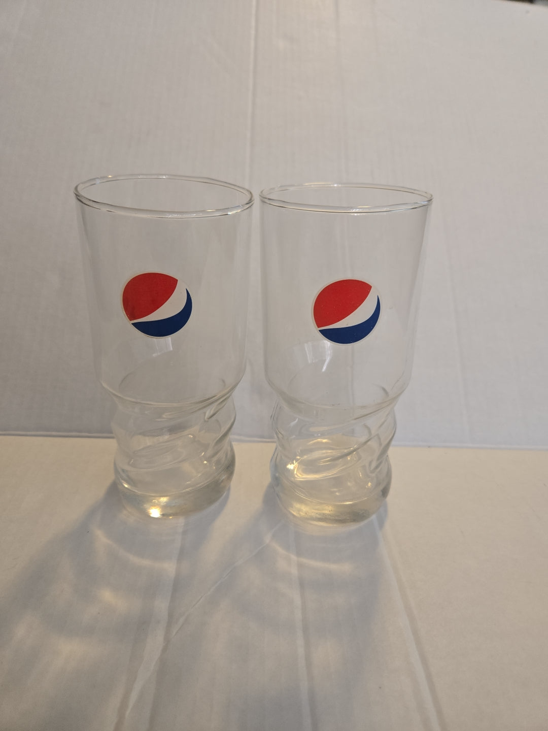 Vintage Pepsi Set of  2 Swirl Base 16 Oz Glasses