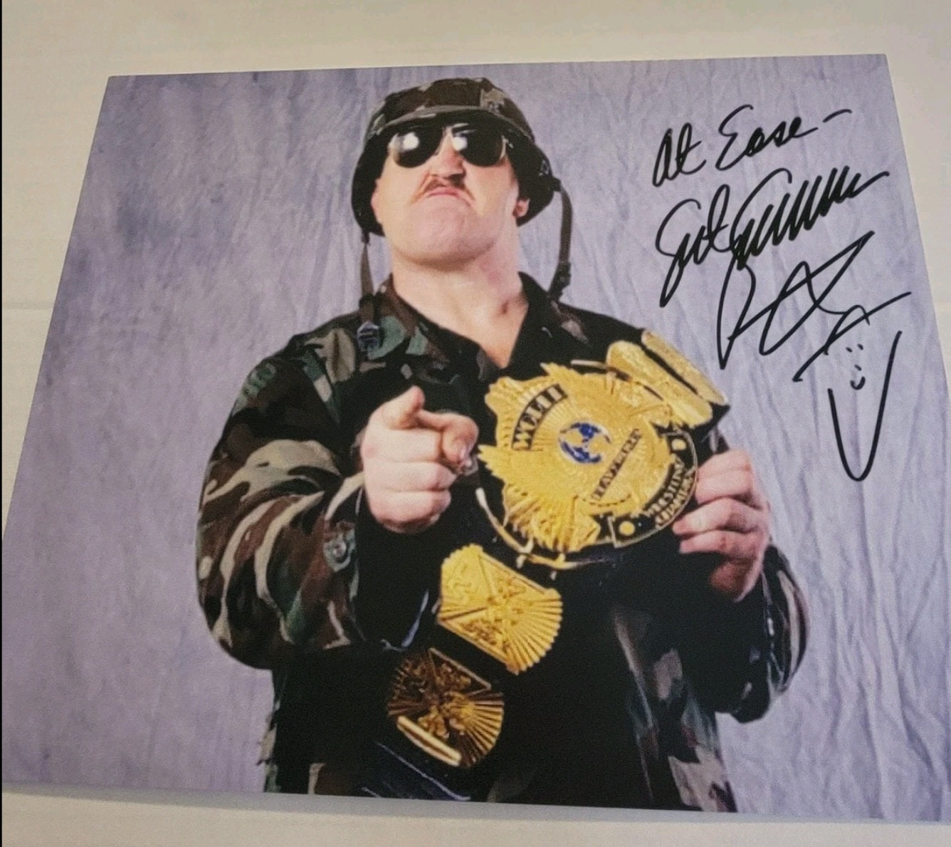 Sgt. Slaughter Autographed Title Belt Photo with COA