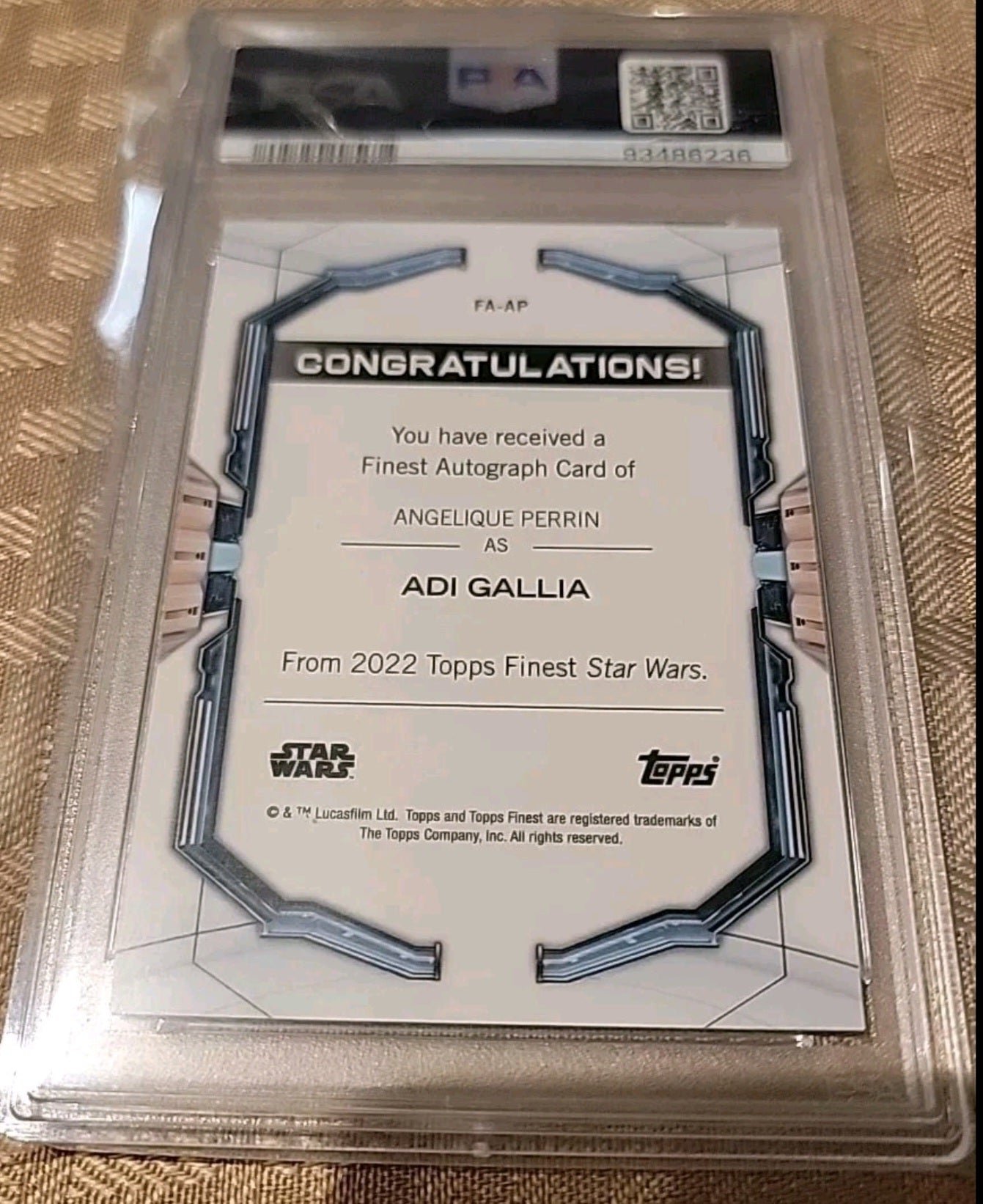 2022 Topps Finest Star Wars Purple Refractor Angelique Perrin Auto #255/299