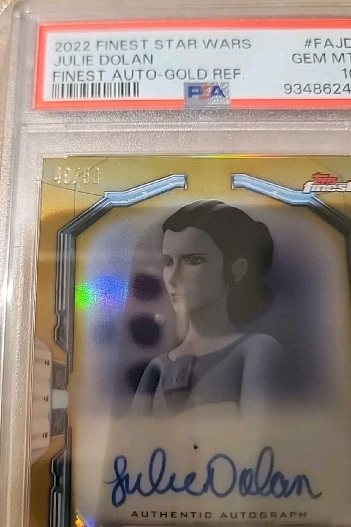 2022 Finest Star Wars Gold Refractor Julie Dolan as Princess Leia Auto PSA 10