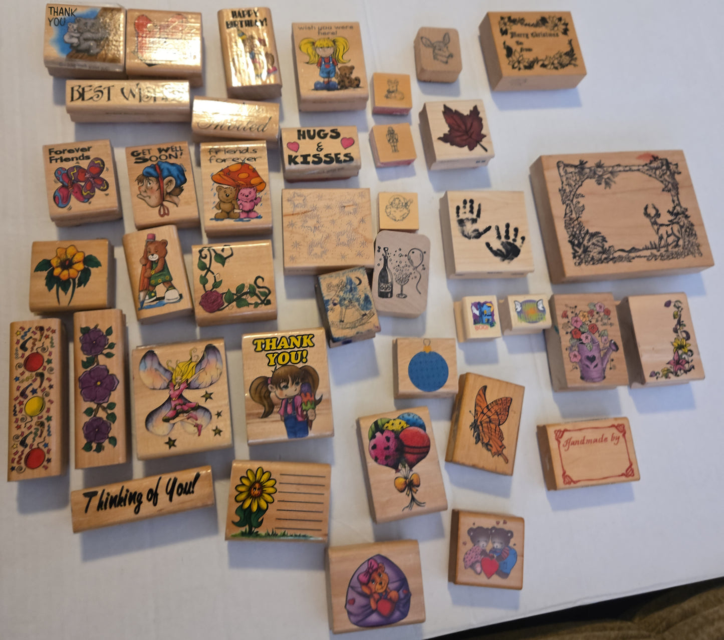 Lot of 40 Wood Rubber Stamps