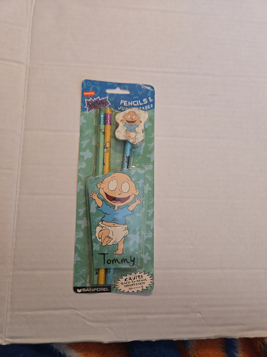 Vintage NOS Nickelodeon Rugrats Tommy Pickles Sanford 3 Pack Pencils & Eraser