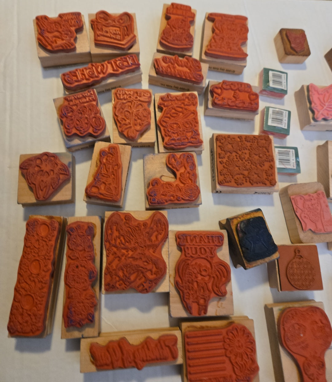 Lot of 40 Wood Rubber Stamps