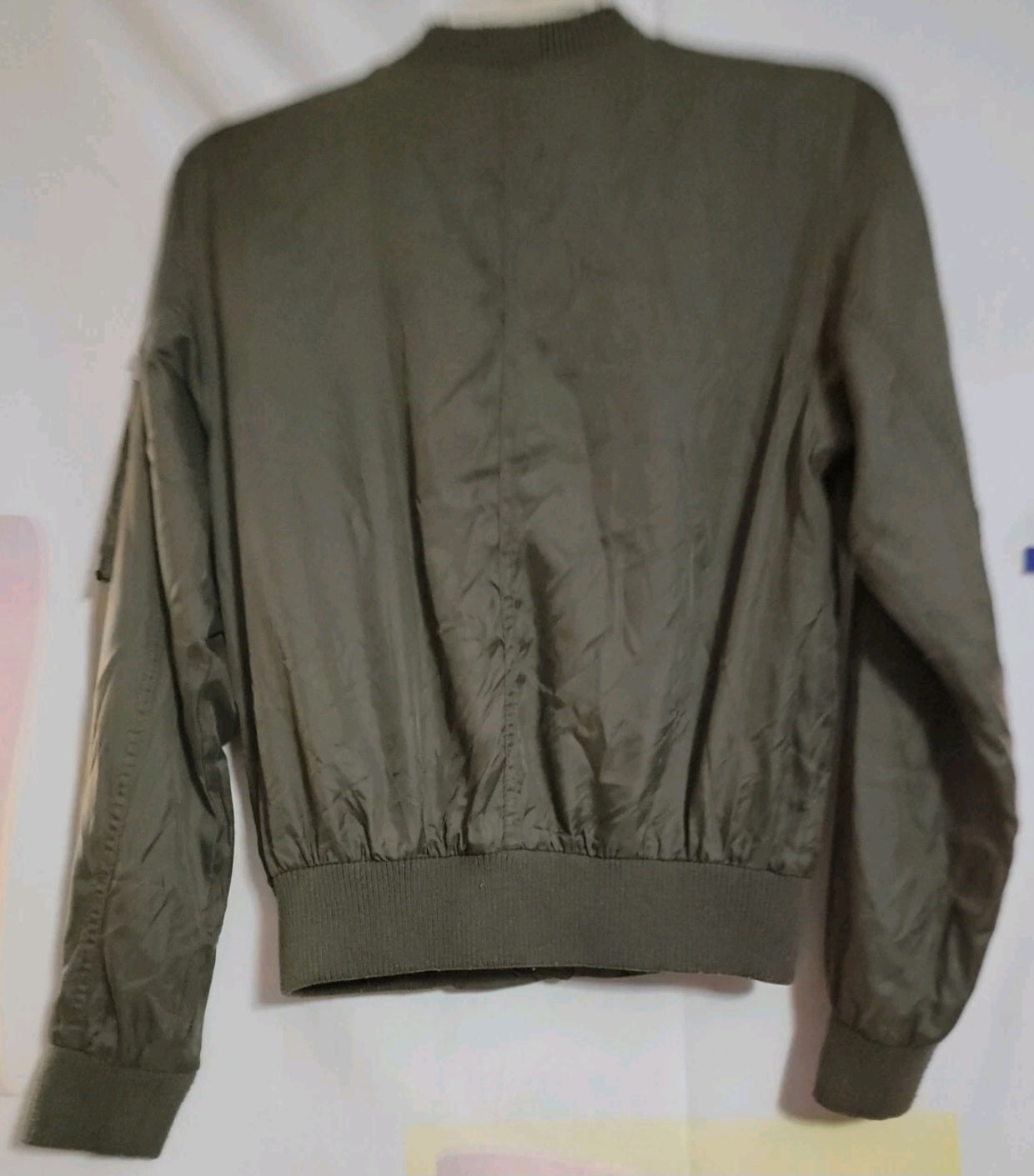 Satin Bomber Jacket by Iris Zip Front Patches Womens Size Small