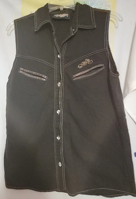 Easyriders Sleeveless Button Up Shirt Mens Size Small Embroidered