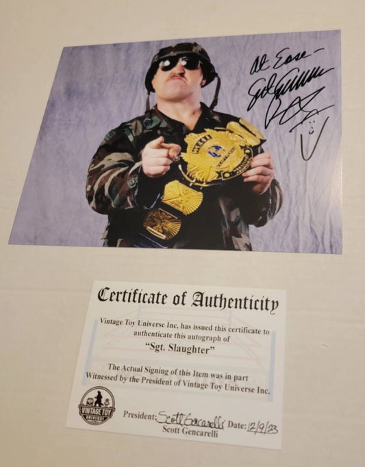 Sgt. Slaughter Autographed Title Belt Photo with COA