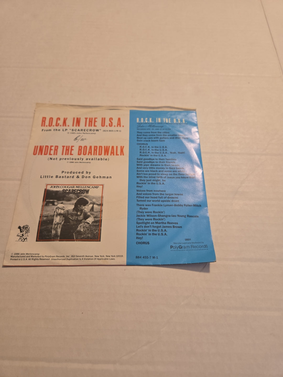 John Cougar Mellencamp ROCK In The USA 45 RPM Vinyl Record