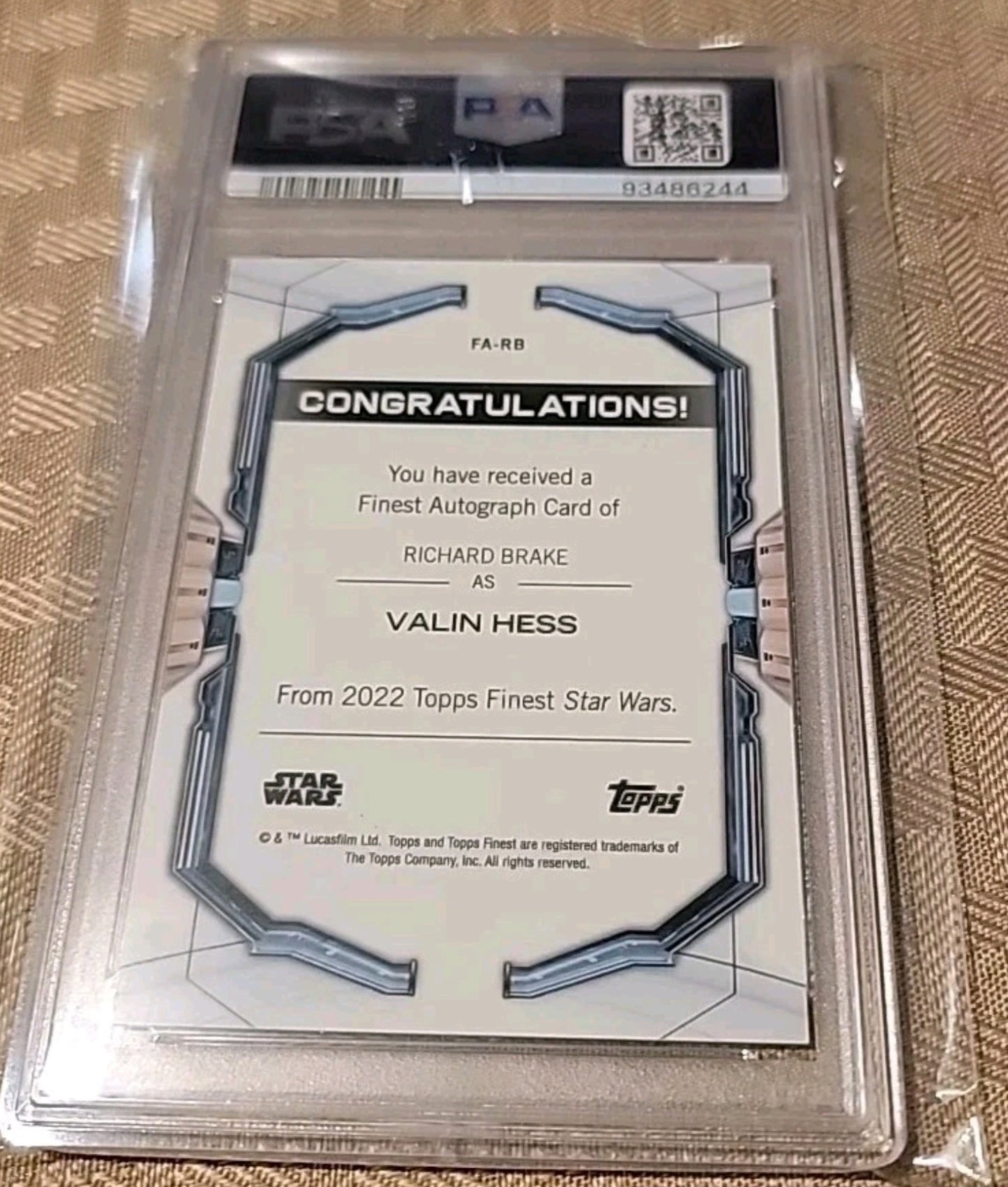 2022 Finest Star Wars Richard Brake as Valin Hess Autograph PSA 10