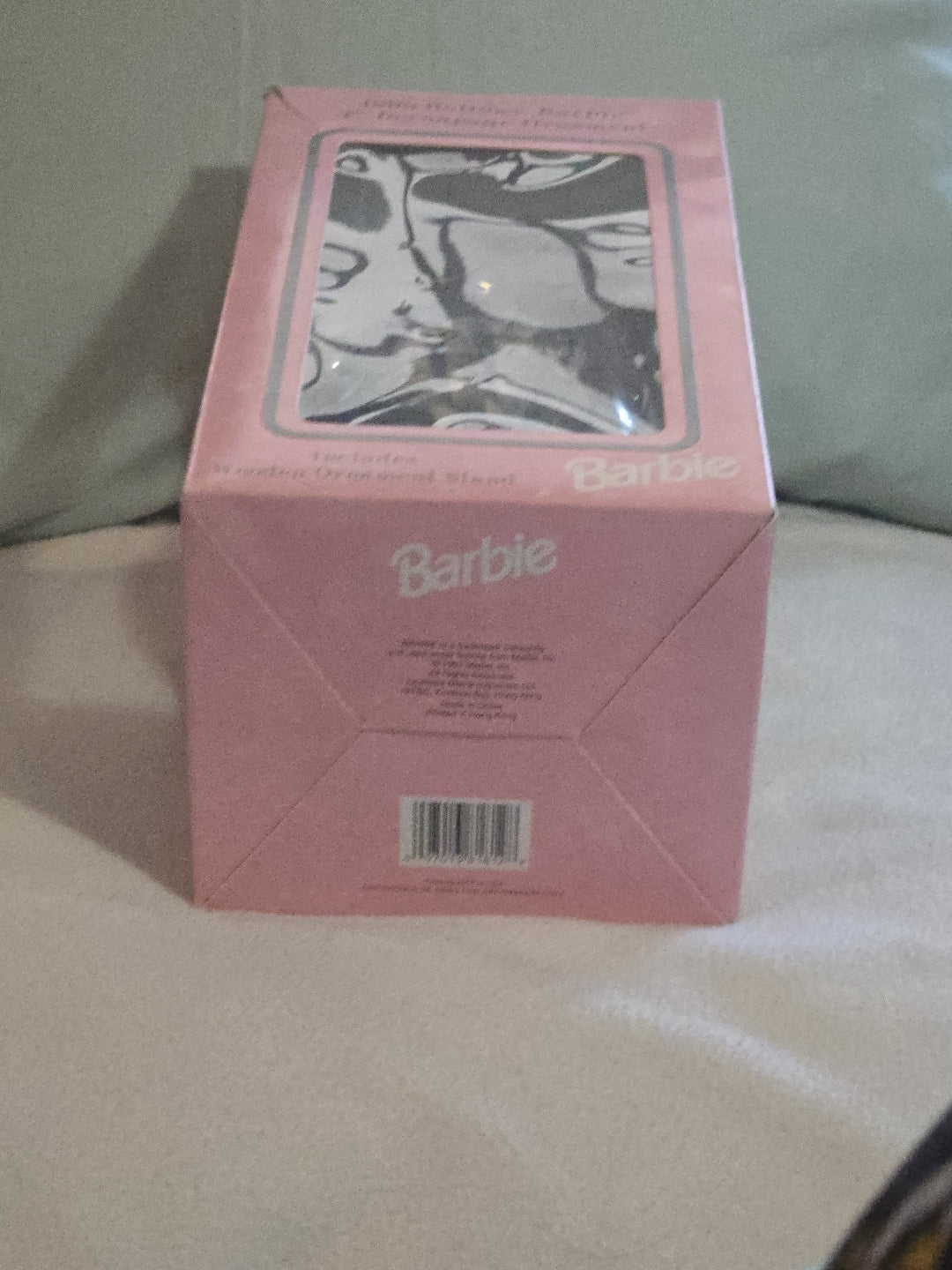 Barbie 1998 Holiday 4" Decoupage Ornament With Wooden Ornament Stand