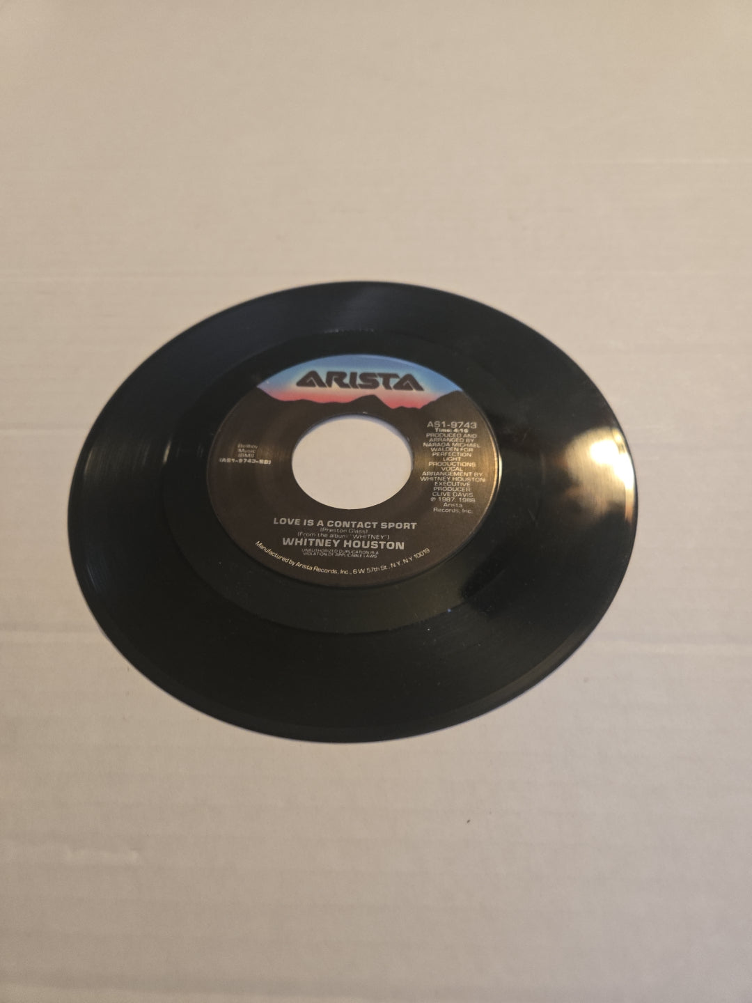 Whitney Houston One Moment in Time 1988 Olympics 45 RPM  Vinyl Record