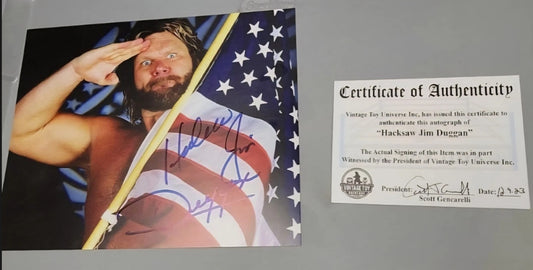 Hacksaw Jim Duggan Autographed American Flag Photo with COA