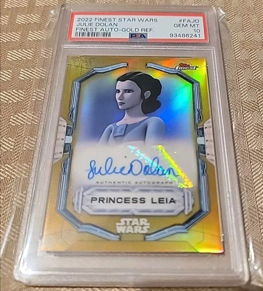 2022 Finest Star Wars Gold Refractor Julie Dolan as Princess Leia Auto PSA 10