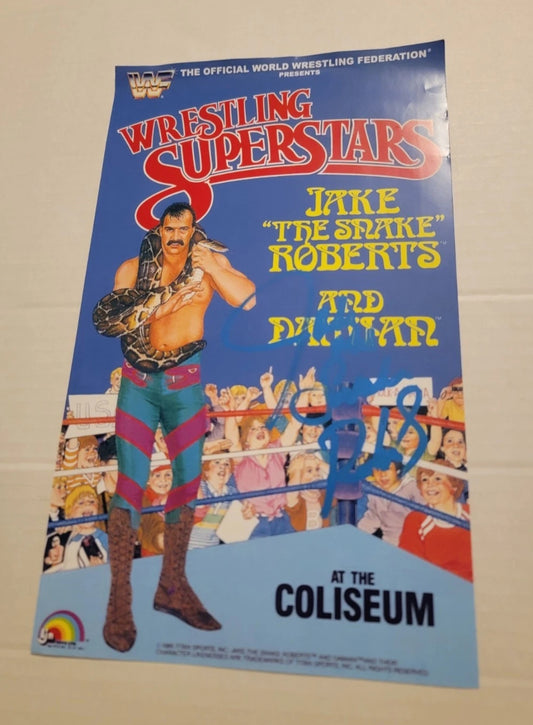 Jake The Snake Roberts Autographed Mini Poster Blue Ink No COA