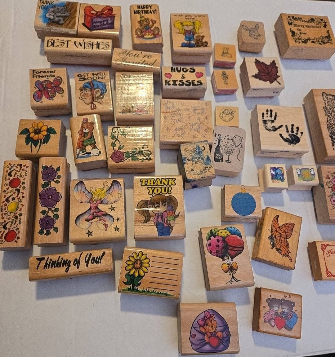 Lot of 40 Wood Rubber Stamps